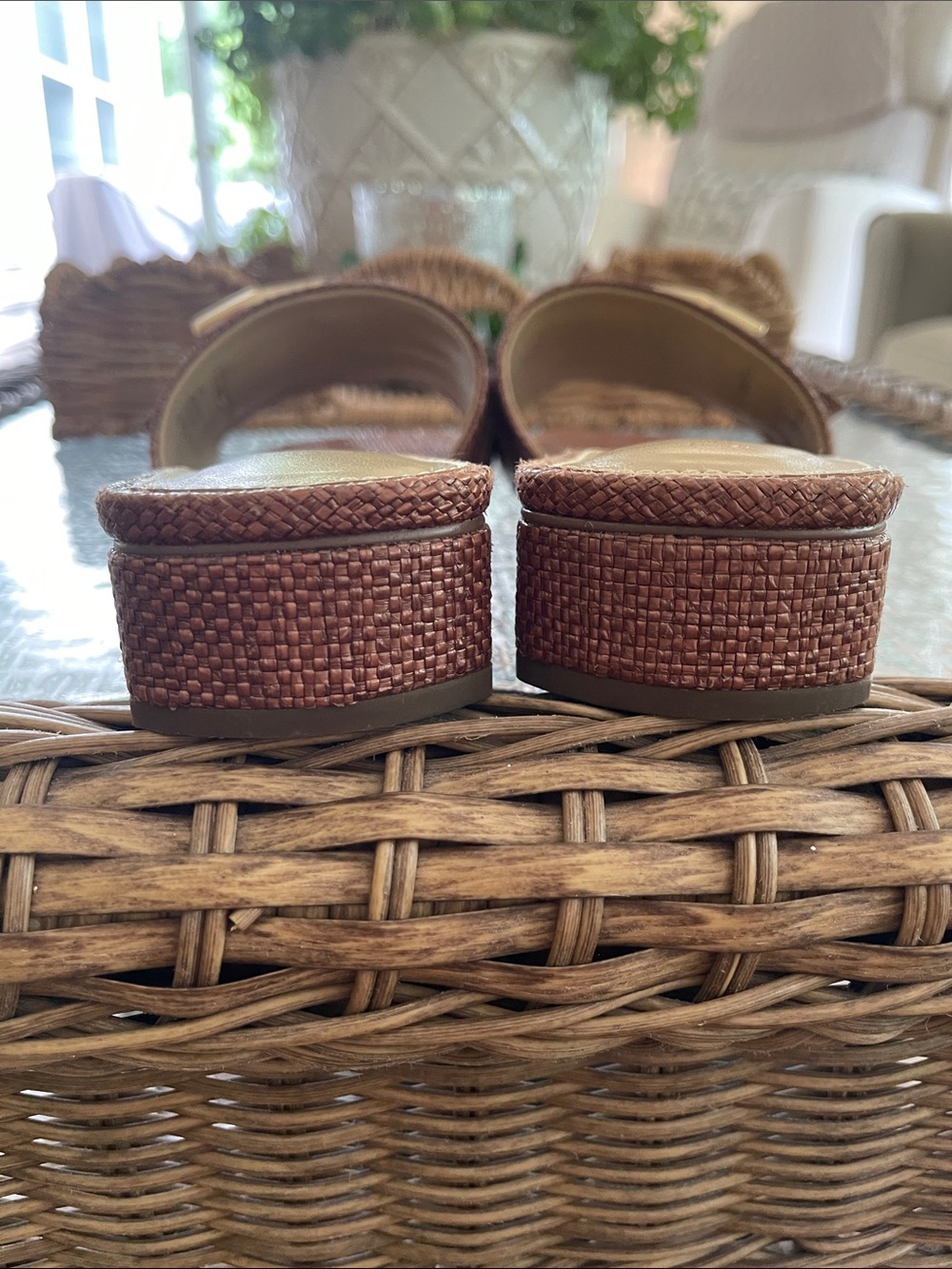 Talbots Brown Woven Slide Sandals with Gold Buckles - Picture 5 of 6